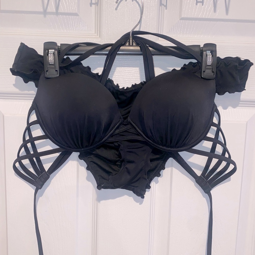 NEVER WORK Shade & Shore 2 piece black cross cross bikini set